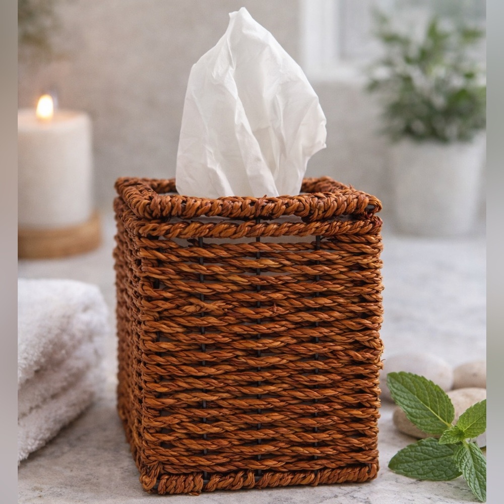 Rattan  Brown Tissue Box Cover